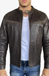 Frye Racer Crackle Leather Jacket In Dark Brown