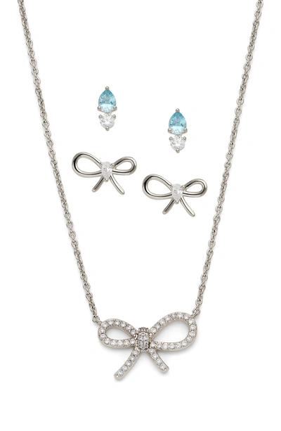 Nadri Adore Cz Ribbon Earrings & Necklace Set In Rhodium