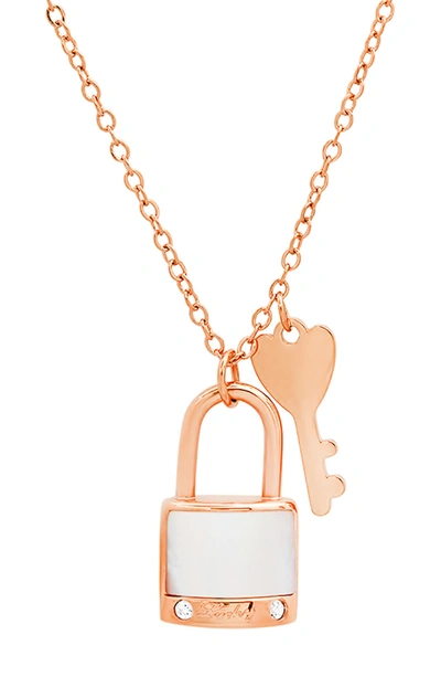 Hmy Jewelry Mother Of Pearl 18k Rose Gold Simulated Diamond Lock Necklace