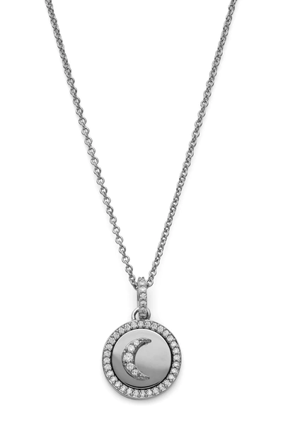 Nadri Adore Cz Pave Moon Medallion Necklace In Rhodium