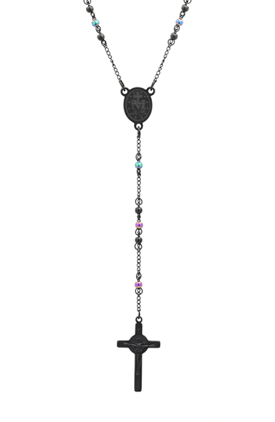 Hmy Jewelry Two-tone Stainless Steel Rosary In Black