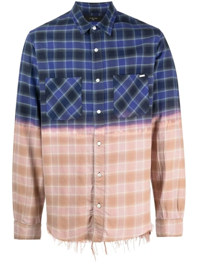 Amiri Distressed Check Cotton-flannel Shirt In Blue