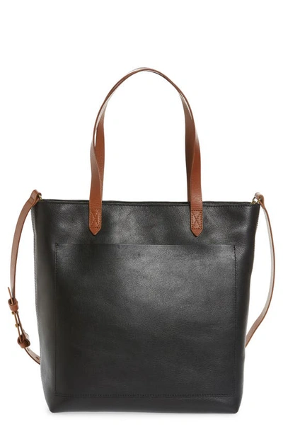 Madewell The Zip-top Medium Transport Leather Tote In True Black Brown