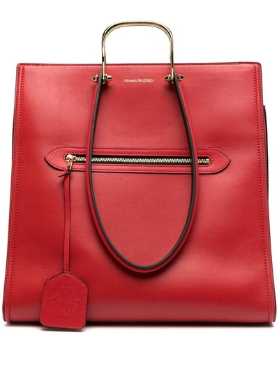Alexander Mcqueen The Tall Story Tote Bag In Calf Leather In Red