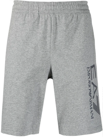 Ea7 Logo-print Cotton Track Shorts In Grey