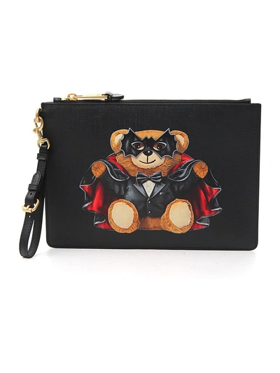 Moschino Teddy Bear Print Clutch Bag In Black