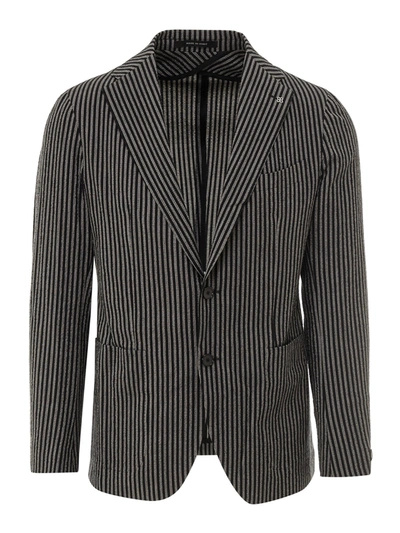 Tagliatore Cotton Striped Blazer In Black
