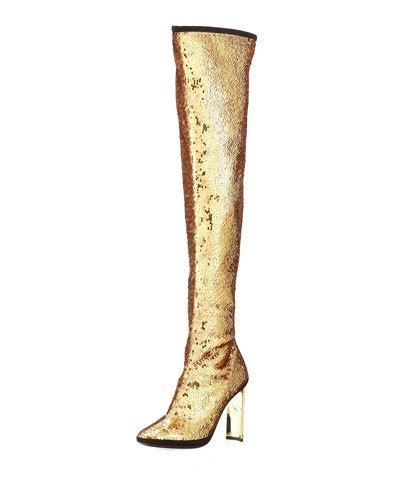 Giuseppe Zanotti Stretch Sequin Over-the-knee Boot In Gold