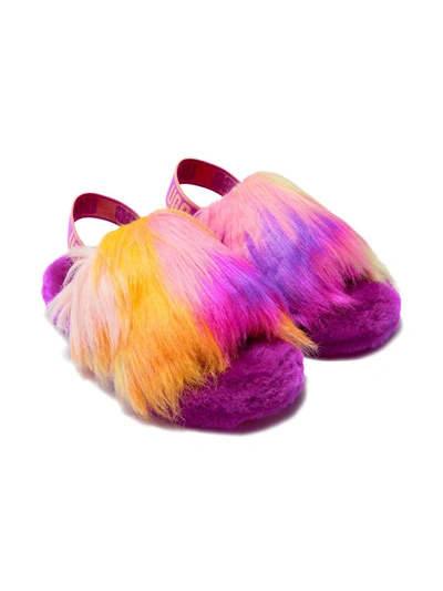 Ugg Kids' Fluff Yeah Tie-dye Sandals In Puprle/pink/yellow