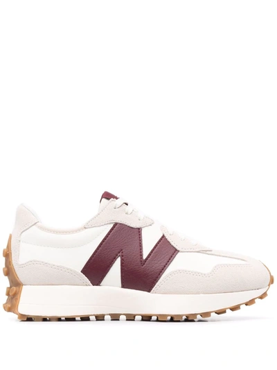 New Balance White & Burgundy 327 Sneakers In Grey/red