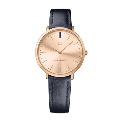 Tommy Hilfiger Women's Slim Sophisticated Sport Blue Leather Strap Watch 35mm 1781693 In Rose Gold