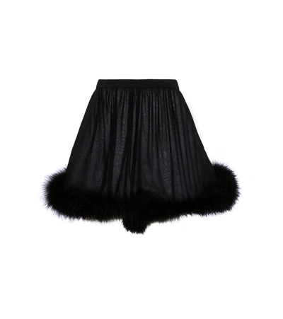 Saint Laurent Feather-trimmed Silk-chiffon Shorts In Black