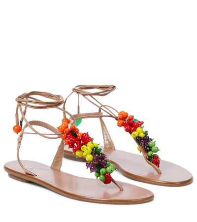 Aquazzura Tutti Frutti Leather And Raffia Sandals In Natural