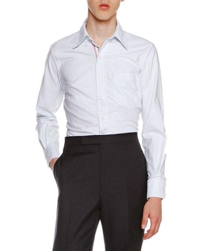 Thom Browne Classic Oxford Shirt With Tricolor Placket, Light Blue