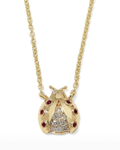 Sydney Evan Small Ruby Ladybug With Open Wings Necklace In Yg