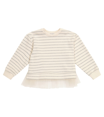 Brunello Cucinelli Kids' Tulle-trimmed Striped Sweater In White