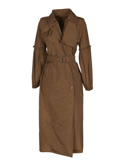 Max Mara Curled Sleeve Trench Coat In Brown