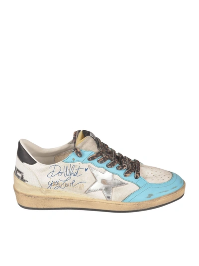 Golden Goose Ball Star Sneakers In White And Light Blue