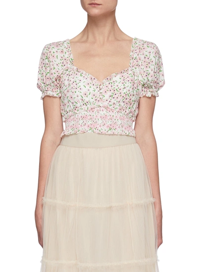 Alice And Olivia 'rianna' Floral Open Back Smocked Crop Top In Multi-colour
