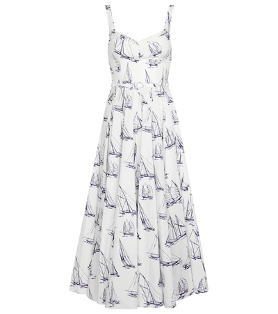 Emilia Wickstead Elita Boat-print Cotton-poplin Midi Dress In White