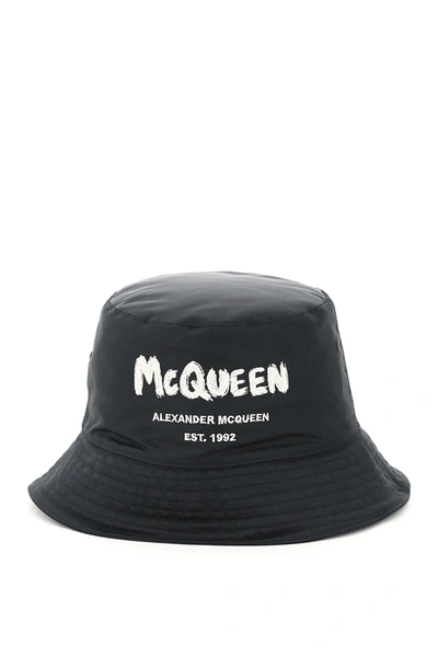 Alexander Mcqueen Mcqueen Graffiti Bucket Hat In Black,white