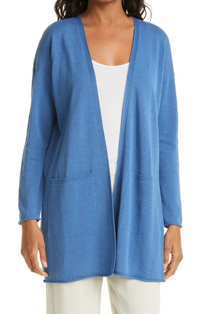 Eileen Fisher Organic Linen & Cotton Longline Cardigan In Coast