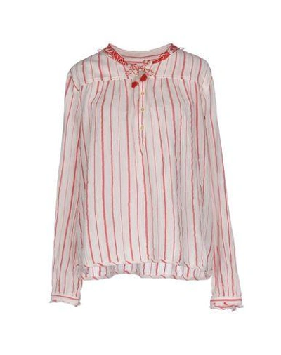 Scotch & Soda Textured Stripe Peasant Blouse In Red