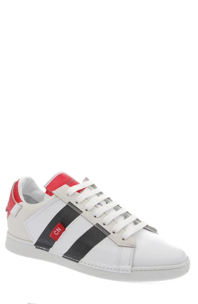 Costume National Men's Striped Leather Low-top Sneakers In White