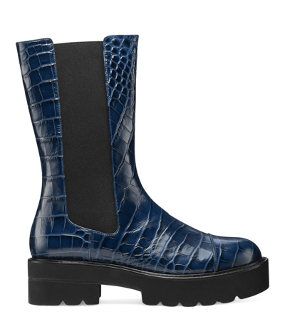 Stuart Weitzman Presley Ultralift Croc-effect Boots In Indigo