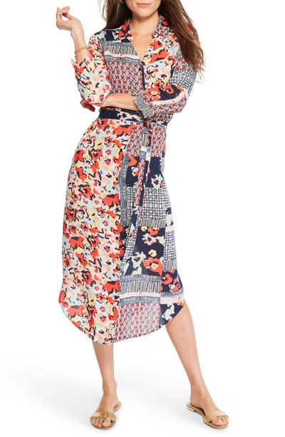 Nic + Zoe Mixed Up Blooms Long Sleeve Shirtdress In Red Multi