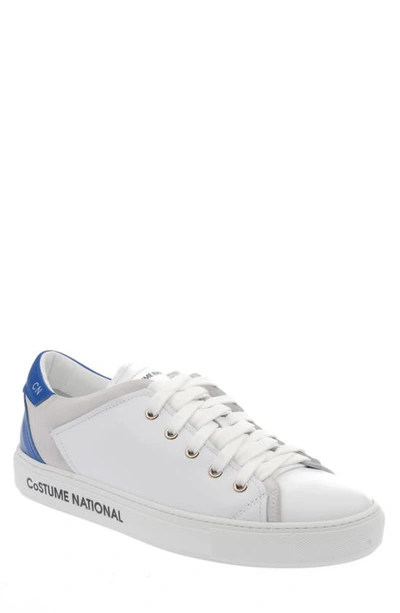 Costume National Men's Logo Mix-leather Low-top Trainers In White