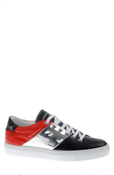 Costume National Men's Tricolor Leather Low-top Sneakers In Black/ Silver/ Orange