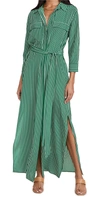 L Agence Cameron Belted Striped Silk Crepe De Chine Maxi Shirt Dress In Amazon Green/ Ivory Stripe