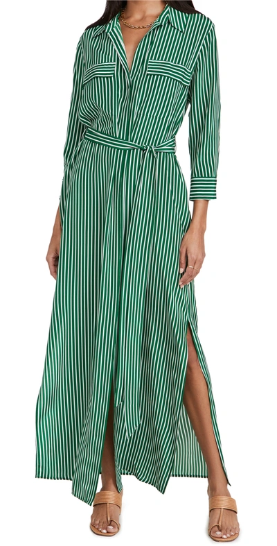 L Agence Cameron Belted Striped Silk Crepe De Chine Maxi Shirt Dress In Amazon Green/ Ivory Stripe