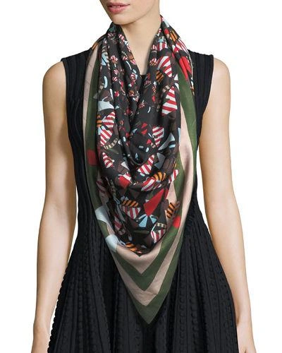 Fendi Square Butterfly Shawl Scarf In Black