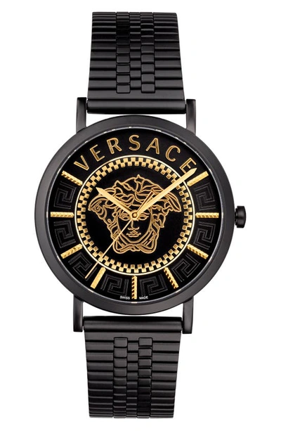 Versace Men's 40mm V-essential Bracelet Watch In Black