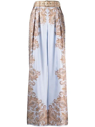 Zimmermann Luminous Paisley Palazzo Trousers In Blau