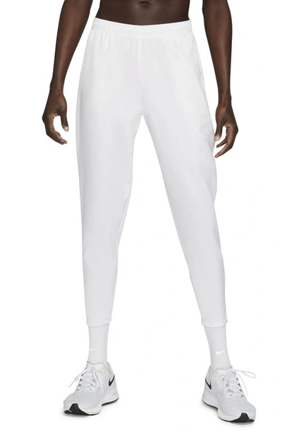 Nike Dri-fit Essential Woven Pocket Running Pants In White/white/reflective Silver
