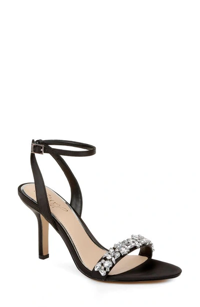 Jewel Badgley Mischka Ojai Crystal Ankle Strap Sandal In Black Satin