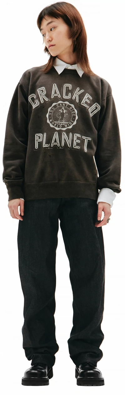 Saint Michael Cracked Planet Printed Sweatshirt In Brown