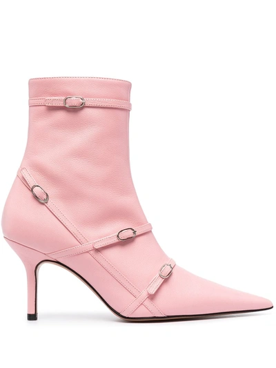 Abra Buckle Strap Pointed-toe Ankle Boots In Pink