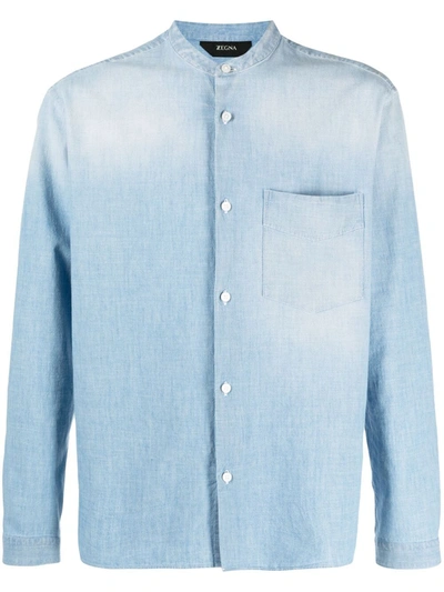 Z Zegna Mandarin-collar Cotton Shirt In Blue
