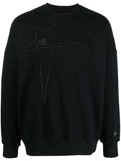 Rick Owens X Champion Logo印花套头式卫衣 In Black