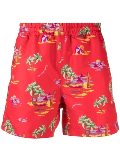 Carhartt Beach-print Slip-on Swim Shorts In Red
