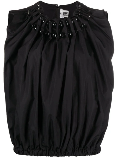 Comme Des Garçons Pearl-embellished Ruched Blouse In Black