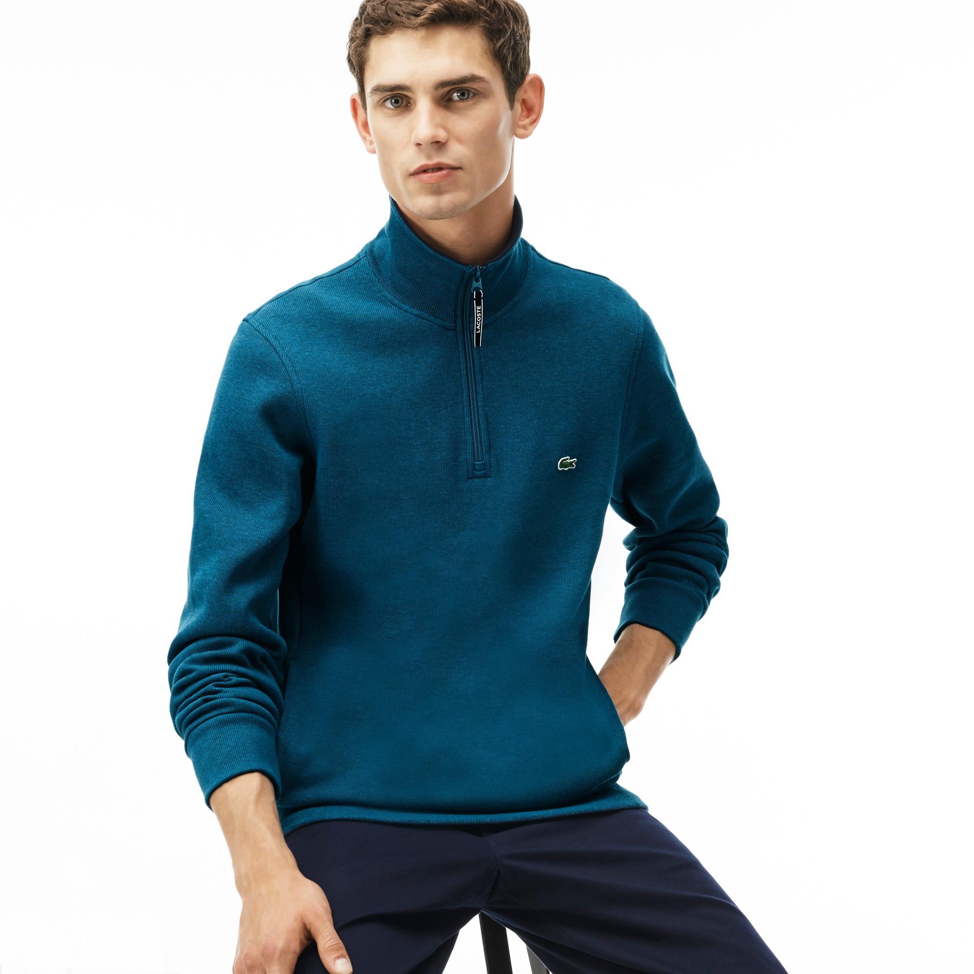 Lacoste Men's Flat Ribbed Zippered Stand-up Collar Sweatshirt - Chine ...