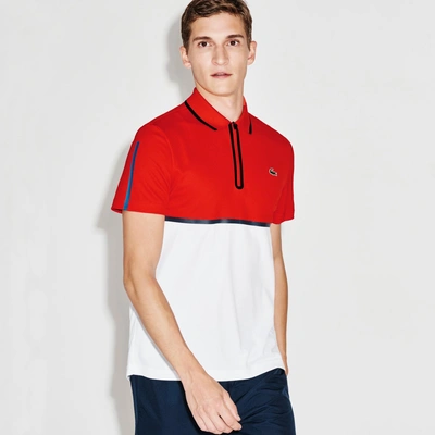 Lacoste Men's Sport Ultra Dry Zip Pique Knit Tennis Polo Shirt - Etna Red/ white-navy Blue- | ModeSens