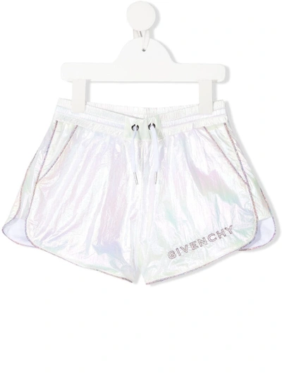 Givenchy Kids' Holographic-effect Running Shorts In Bianco