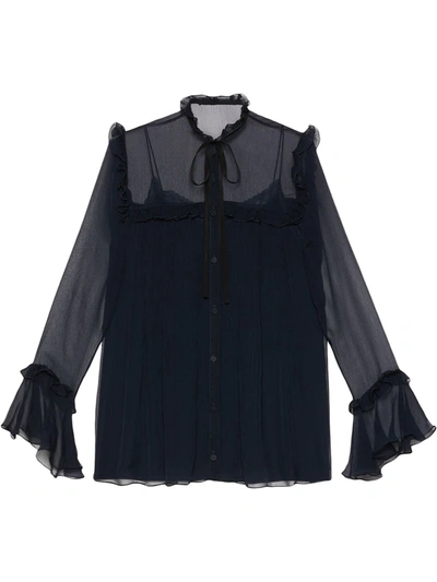 Gucci Ruffle-detail Silk Chiffon Shirt In Black