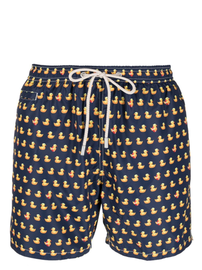 Mc2 Saint Barth Duck-print Drawstring Swim Shorts In Blue
